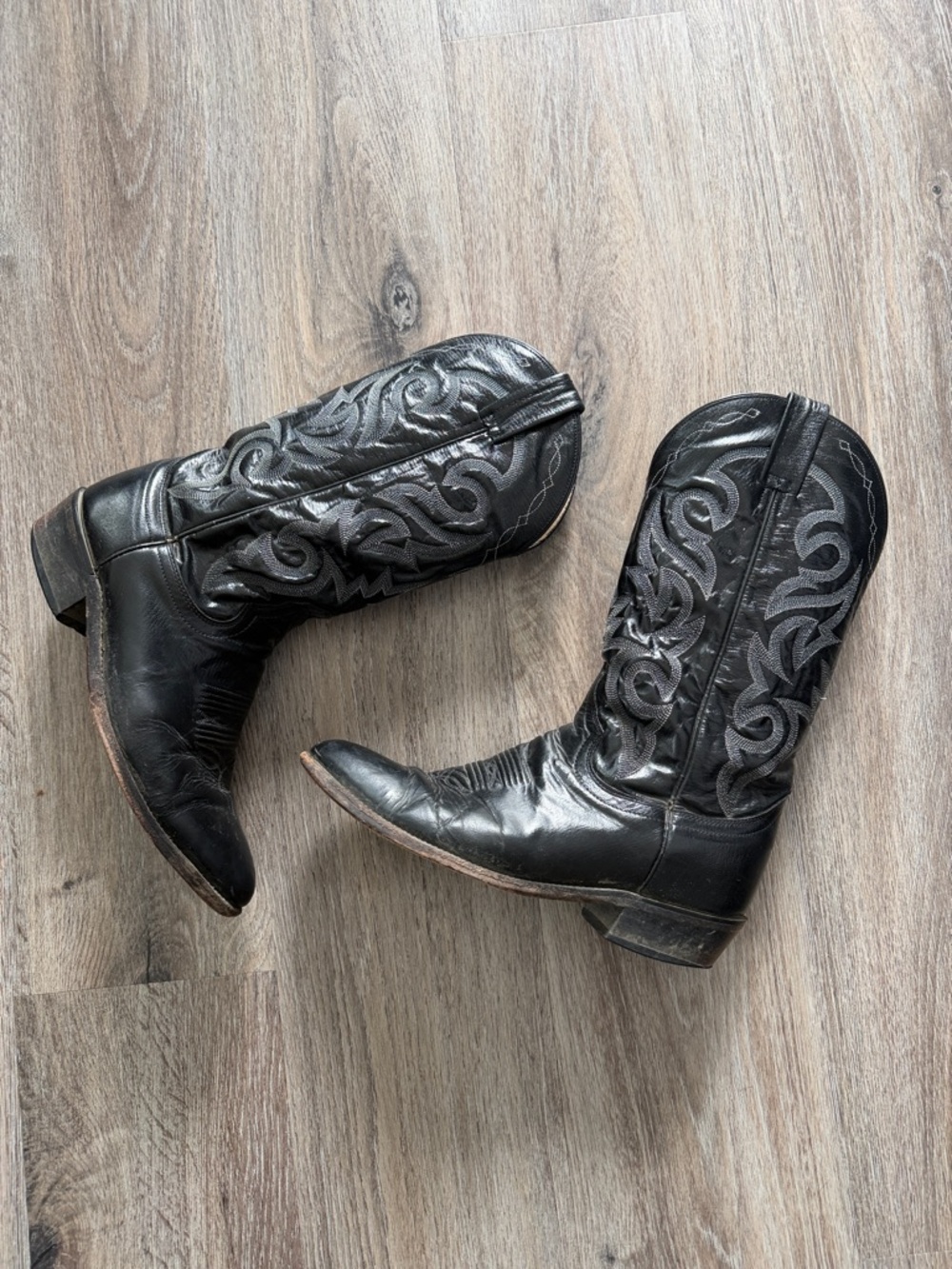 Dan Post Black Leather Cowboy Boots Men’s Western Embroidered Classic Size 9D